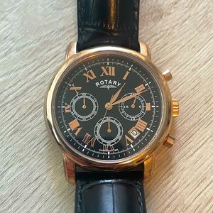 Rotary rose gold, black chrono GS03710 like new condition